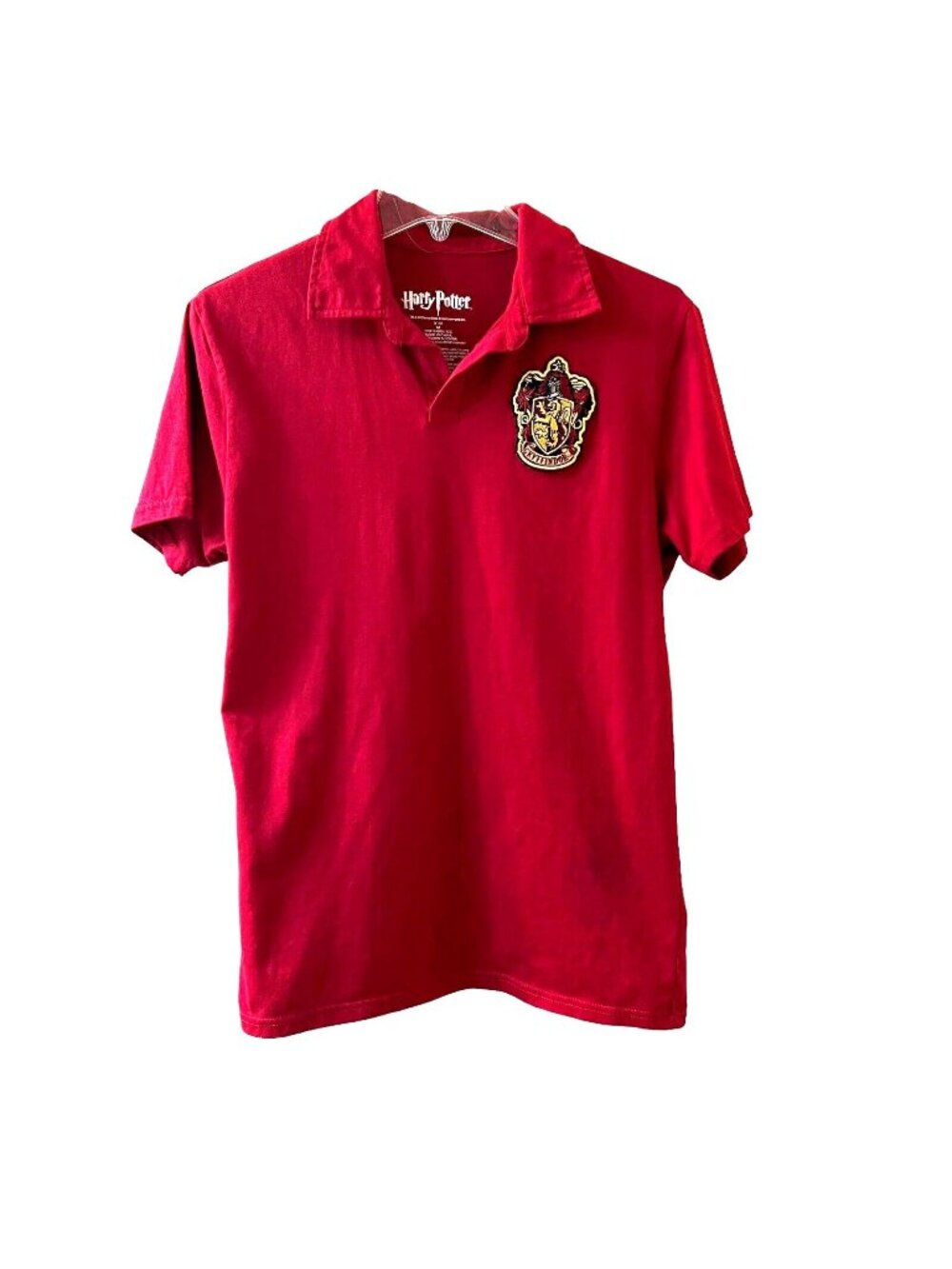 Harry Potter Gryffindor Polo Shirt Red Medium Embroidered Patch Short Sleeve